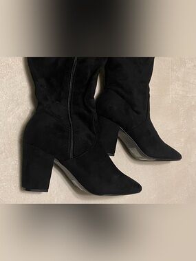 Torrid Black Thigh High Suede Pointed Toe Block Heel Boots Size 10.5W Plus Size
